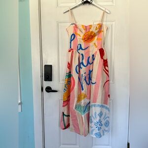 Striped Pink Graphic Spaghetti-Strap Maxi Dress